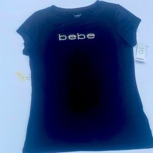 Bebe Basic Short-sleeve Rhinestone Tee in Black Medium (NWT)
